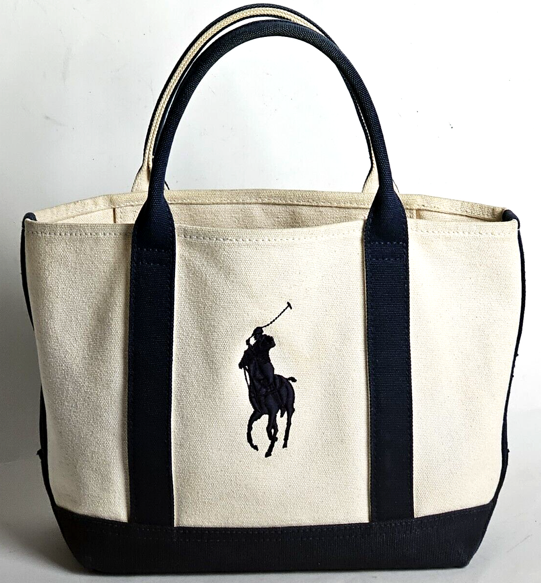 Ralph Lauren Cream/Navy Shopper Cloth Handbag | eBay