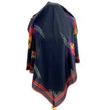 Vintage Etienne Aigner Silk Scarf 34x35  Black Floral Red Border A86