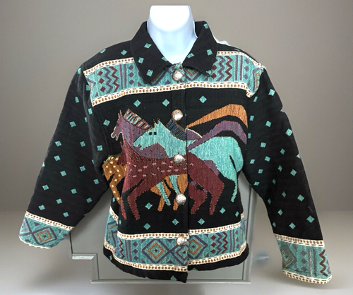 Vtg Tapestry Horse Jacket Women's M Don't Mess With Texas Western Concho Buttons