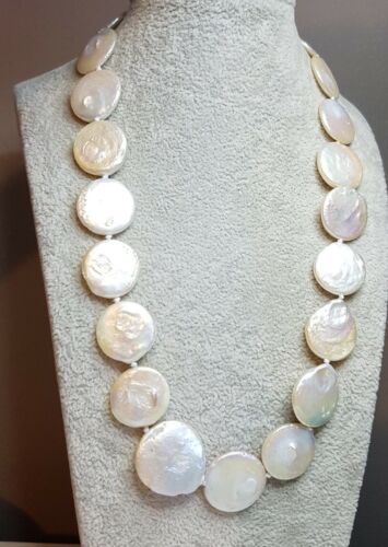 925 Sterling Silver Graduated Cultured Freshwater Pearl Necklace Coin Pearls - Picture 5 of 9