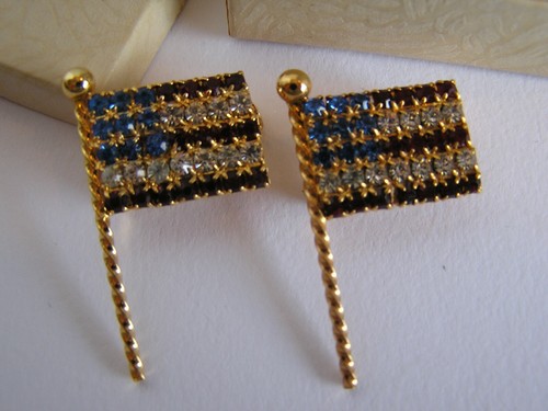 Set of 2 - American Flag Rhinstone Brooch Pin Jewelry  - Picture 1 of 8