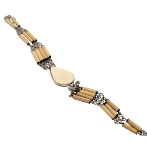 Vintage Bohemian Teardrop Link Bracelet with Natural Stone and Bamboo Accents - Picture 2 of 4