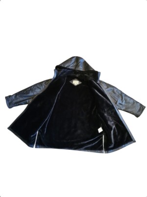 FITZ-WRIGHT Black Leather Zip-Up Jacket/Coat With Hood -Faux Fur