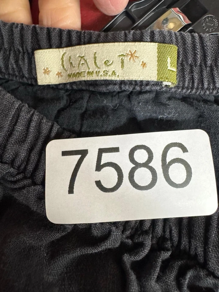 Chalet et Ceci 裤子裁剪亚麻宽腿拉黑色 L 码美国制造 — 第 3/4 张图片