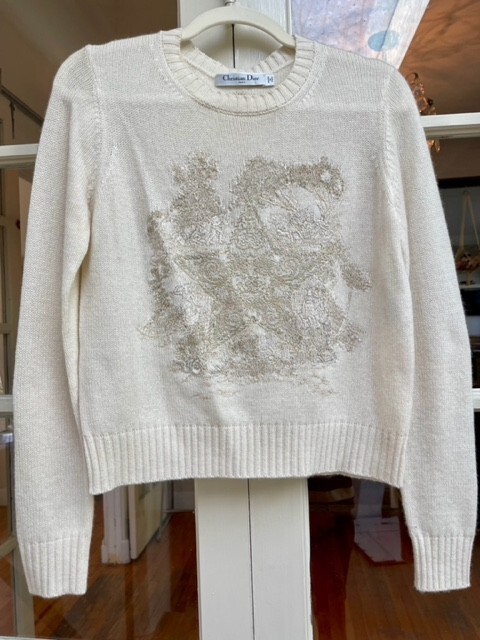 Christian Dior Cashmere ecru sweater with metallic embroidered