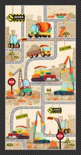 Construction Truck Fabric 23" X44" Panel Another Brick Cotton Blank Quilting