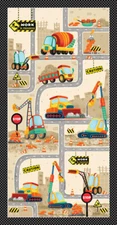 Construction Truck Fabric 23" X44" Panel Another Brick Cotton Blank Quilting