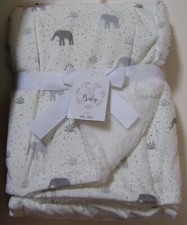 True Baby White Gray Elephant Soft Cozy Throw Baby Blanket