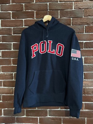 Ralph Lauren USAパーカー ネイビー 3 Rare Polo Ralph Lauren Sherpa USA Hoodie Hype Streetwear m navy | eBay