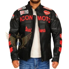 Men_s Black Icon Moto Champion Motul Racing Biker Genuine Leather Patent Jacket