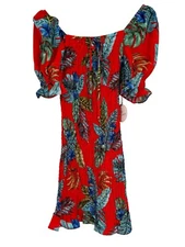 Milk & Honey Smocked Short Dress Size Small Red Floral Puff Short Sleeve NWT