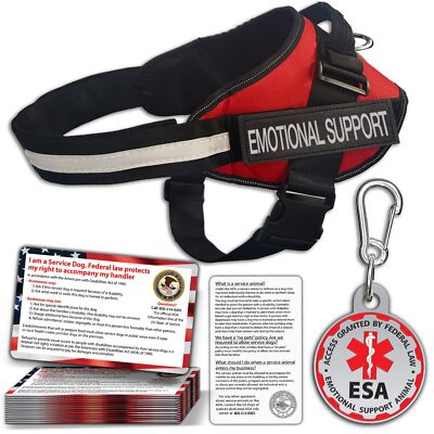 ESA Dog Vest + ID Tag + 50 ADA Information Cards - Emotional Support Dog Harn...