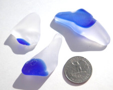 Sea Glass, Beautiful Collection of Thick Chunky Cobalt Blue and Clear