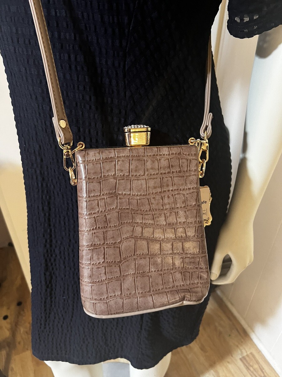 NWT Alyssa Vegan Crocodile Print Crossbody Purse W/Jeweled Clasp