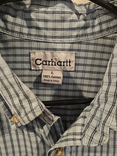 Carhartt Men's Blue Plaid Button Down Short Sleeve Shirt Size Large - Picture 2 of 4