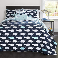 Whale Kids Reversible 5 Piece Quilt Bedding Set with Sham and Decorative Throw P