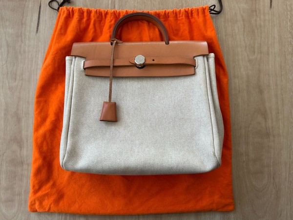 Vintage Hermes Herbag 31 Toile convertible, canvas/brown