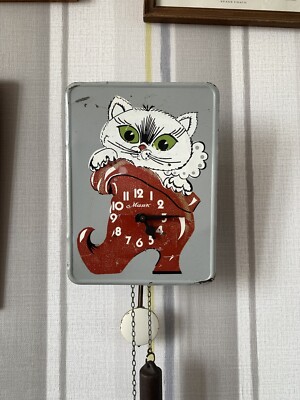 Vintage Sowjetische mechanische Pendeluhr Katze in Stiefeln UdSSR