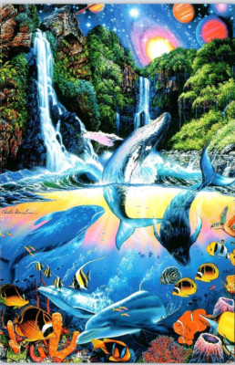 WHALES DOLPHIN Christian Riese Lassen Art Carlton BirthdayGreeting