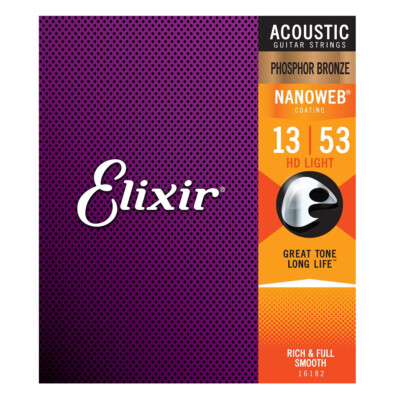 Elixir 16182 Nanoweb Phosphor Bronze Acoustic Guitar Strings HD Light 13-53