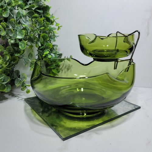 Vintage ANCHOR HOCKING 3-Piece Avocado Green Chip & Dip Set Accent Modern w. Box - Picture 2 of 5