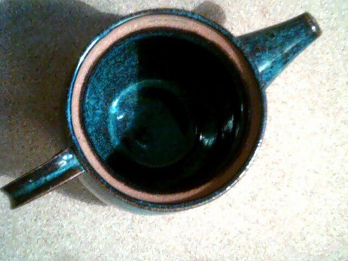 Vintage Turpin Signed Studio Pottery Tea Pot Blue Brown speckled 1990 ~3" tall - Picture 2 of 6