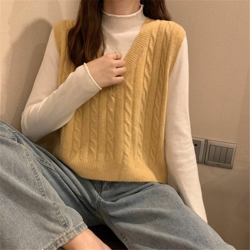 Sweater Knitted Women Pullovers V-neck Casual Sleeveless Waistcoat Vest Loose - Picture 2 of 19