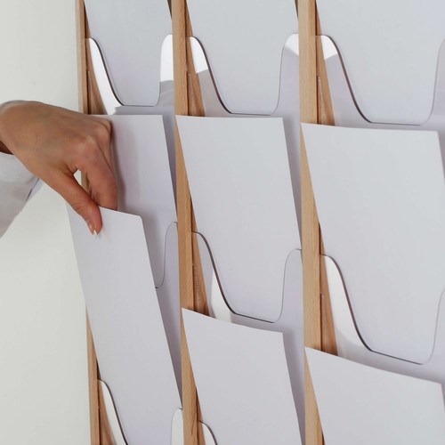 Brochure Display Stand Wall Mounting Double Sided Wooden Magazine Rack Holder - Imagen 75 de 75