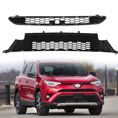 Fits 2016 2017 2018 Toyota RAV4 Honeycomb Front Bumper Lower Grille+Center Grill