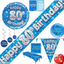 Blue 80th & Happy Birthday Party Decorations Buntings Balloons Banner Swirls Age