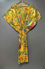 Indian Cotton Yellow Kaftans Summer Dress Night Gown Maxi Bridal Caftan Dress
