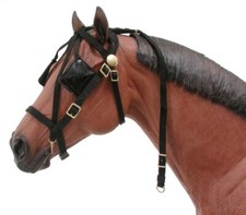 Nylon Harness Bridle - Black Leather - Brass Hardware - Miniature, Pony or Horse