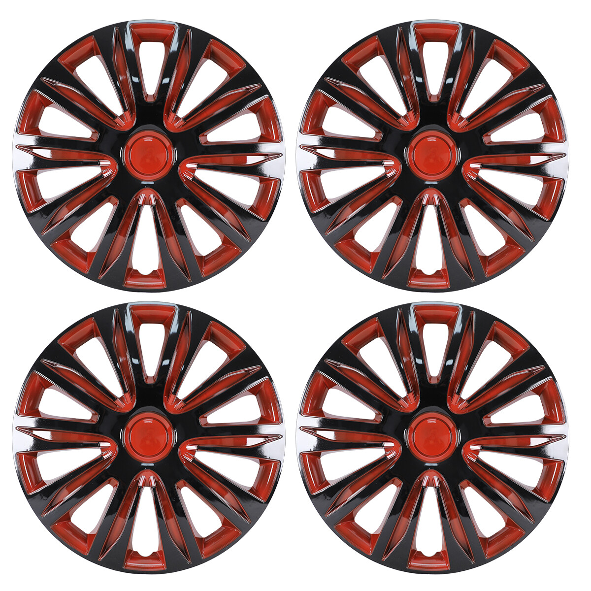 4PCS 14 Inch Universal Black and Red Snap On Hubcaps for R14 Tires