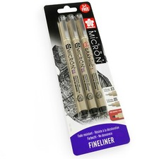 Sakura Pigma Micron Pigment Fineliner Pens 0.3/0.5mm/Graphic Black Ink Pack of 3