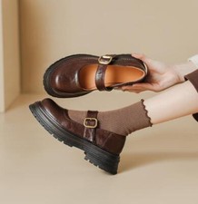 Vintage Platform Mary Jane Flats Women's Round Toe Shoes Thick Sole Comfort Lady