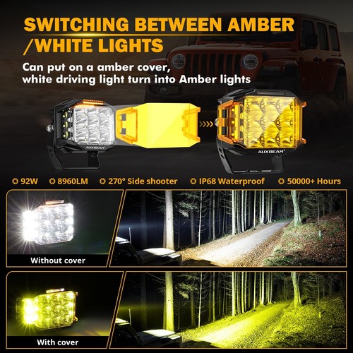 AUXBEAM 5" 168W LED Work Light Bar Amber DRL Cube Spot Pods For Jeep Chevy Ford - Picture 8 of 12