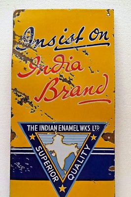 Vintage India Brand Porcelain Enamel Sign Indian Enamel Ware