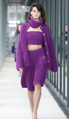 5K New Chanel 2022 Jennie Purple Knit Sweater Crop Top 34 36 2 4