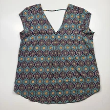 DR2 Sleeveless V-Neck Boho Print Blouse Top Women’s Size M NWOT
