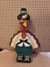 Vintage 80's Wooden Turkey Thanksgiving Decor Handpainted And Signed 8.5"