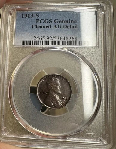 1913-S Lincoln Wheat Cent, PCGS AU Detail Beautiful Coin Penny