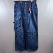 Vintage Girbaud Jeans Mens 40x34 Blue Double Knee Cargo Baggy Dark Denim Pants