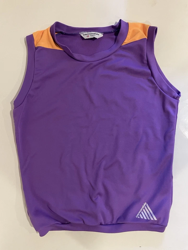 Camiseta deportiva de ciclismo Cannondale vintage talla pequeña púrpura, naranja, blanca para mujer Foto 2 de 4