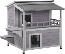 Wooden Outdoor Cat House 2 Tier with Balcony Waterproof Roof Large Shelter