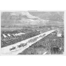 EPSOM View of the Downs on Derby Day From the Grand Stand - Antique Print 1848