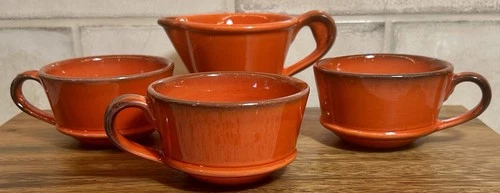 Vintage Metlox POPPYTRAIL RED ROOSTER Set of 3 Coffee Cups Mugs and Creamer