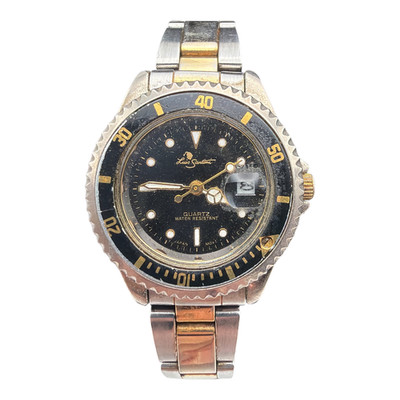 Luis Santini Watch Stainless Silver Gold Tone Date Water Res Quartz Untested