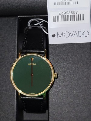 Movado Signature 40mm Gold & Green Watch With Black Leather Strap NWT