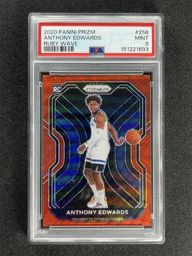 2020-21 Panini Prizm Anthony Edwards #258 Red Wave Prizm Rookie RC PSA 9 MINT