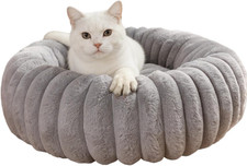 Donut Cat Dog Bed,Luxurious Comfortable Faux Rabbit Fur Pet Beds, Soft Anti-Anxi